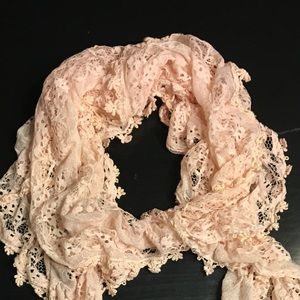Light pink ruffle lace sheer scarf